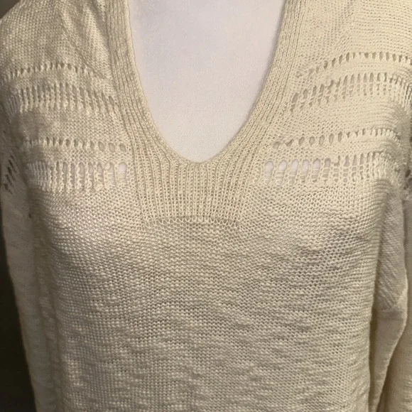 Lucky Brand Sweater Womens Small Cream Knit Hoodie Pullover Casual Pocket - Picture 3 of 11